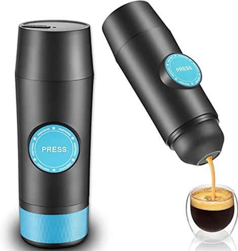 FHKBB Draagbaar koffiezetapparaat, 18 bar druk eenknopsbediening met oplaadbare batterij, reisespressomachine voor capsulekoffie en koffiepoeder