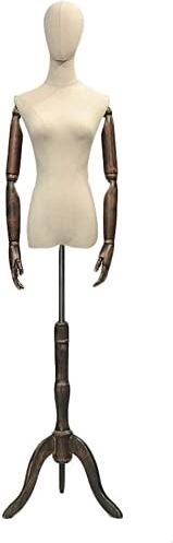 ROSG Mannequin Body Mannequin Torso Dress Form Female Mannequin Body with Tripod and Wooden Arms for Clothing Dress Jewelry Display