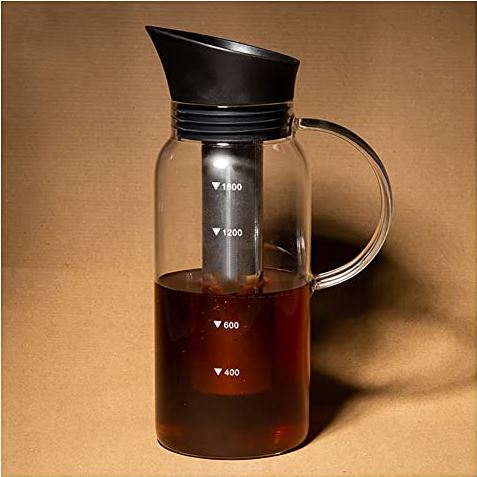 XFHuanHai Koud gebrouwen koffiezetapparaat IJskoffie-theekan Brouwer met luchtdicht deksel Herbruikbare roestvrijstalen gaasfilter voor ijsthee/koffie Gemakkelijk schoon te maken 1600 ml