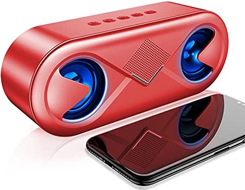 VDFSVDGHVHJ Computer Speakers Portable Wireless Bluetooth 5.0 Speaker 4D Stereo Sound Loudspeaker Outdoor Double Horns Support TF Card/USB Drive/AUX Computer PC Monitor Gaming Speakers (Color : Black) (Red)