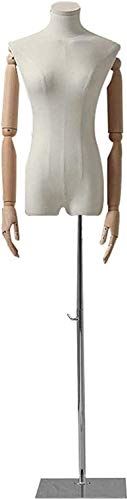 ROSG Mannequin Torso Body Professional Female Mannequin Torso Body Dress Form with Wooden Arms and Metal Stand for Clothing Dress