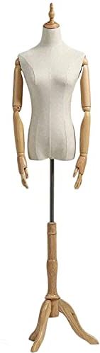 ROSG Mannequin Torso Body Female Mannequin Dress Form with Tripod and Wooden Arms for Clothing Dress Jewelry Display