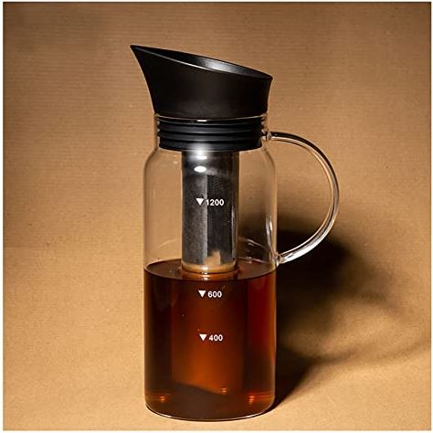 XFHuanHai Koud gebrouwen koffiezetapparaat IJskoffietheekan Brouwer met luchtdicht deksel Herbruikbare roestvrijstalen gaasfilter voor ijsthee/koffie Gemakkelijk schoon te maken 1200ml
