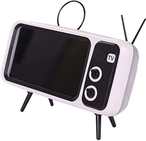 LTGJJ Bluetooth Speaker Portable Retro Mini BT Bluetooth Speaker TV Design Smart Mobile Phone Holder FM Radio, Creative Wireless Bass Speaker 3D, Compatible With Devices Within 6.5 Inch (Bluetooth Speake