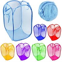 EmNarsissus Kleurrijke Cilindrische Wasdoek Mand Vouwen Ademend Wasbaar Netto Grid Opvouwbare Kleding Hamper met Draagbare Riem