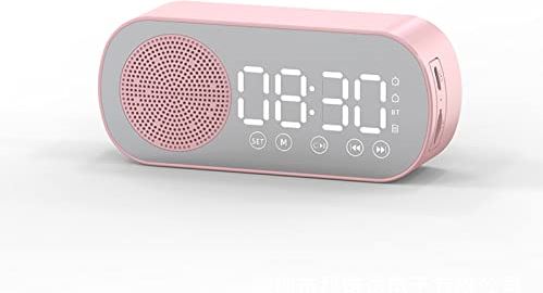 ZWHJL Draadloze Luidsprekers Bluetooth Speaker Klok Dual Alarm Ondersteuning Tf kaart FM Radio Soundbar HIFI Muziekdoos Soundbar Bluetooth (Kleur: Roze)