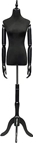 BJH Mannequin Torso Body Female Mannequin Wooden Tailors Dummy Torso Body Dress Form with Tripod Stand and Wooden Arms