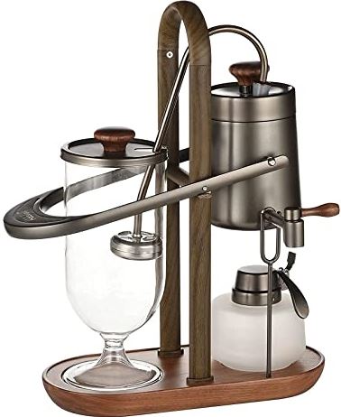 FMOGGE Luxe Balance Siphon Koffiepot, Zittende Grinder Koffiemachine Met U-Handgreep, Voor Mild/Smooth Espresso, Rvs Mat Zwart (Zwart)