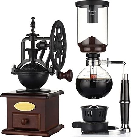 FMOGGE Siphon Koffiezetapparaat, Hittebestendig Glas Draagbare Koffie, Filterkoffiemachines, Huishoudelijke Handmolens Koffie Sifon, 5 Porties, Zwart