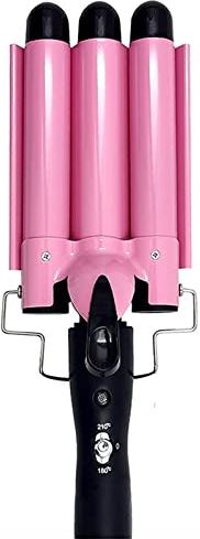 FMOPQ Draagbare krultang, draagbare krultang, krultang met 3 vaten, 32 cm krultang, strijkijzer met dubbele spanning, temperatuurverstelbaar, draagbaar (roze).