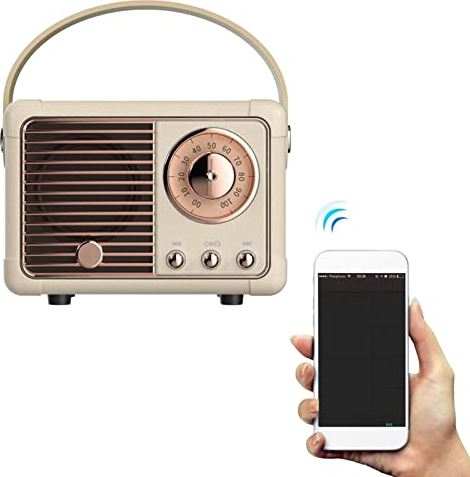Ruilonghai Oplaadbare Bluetooth-luidspreker met FM-radio en lederen draagband voor Android of andere smart apparaten, retro design, 3 W speakeruitgang met micro-USB-laadkabel (wit/blauw/roze/groen)