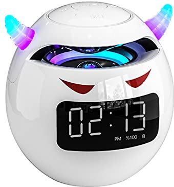 RTYHASGHHH Bluetooth Speaker Fashion Desktop Audio Bedside Alarm Clock Subwoofer Mini Portable Card Player Black (White)