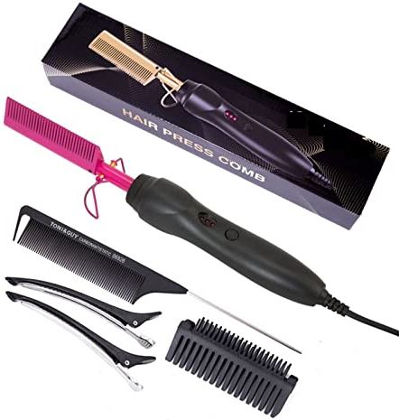 ZSMY Hot Comb Elektrische Hot Cam Natte en Droge Haar Currer Comb Heet rechttrekken Verwarming Kam Ijzer Milieuvriendelijk Gouden Kam (Color : Pink hot comb, Size : 1)
