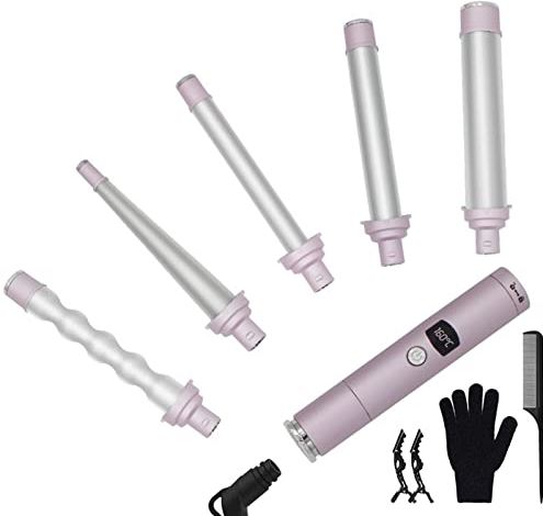 FMOPQ Hair Curler 5 in 1 Curling Iron Wand Set Ceramic Barrels Instant Heat Up LCD Temperature Adjustment Hair Styler
