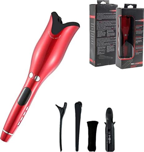 FMOPQ Automatische krultang Automatische krultang Keramische roterende luchtkruller Air Spin Wand Styler Curl Machine Magic Hair Curler (kleur: wit zonder doos, stekkerstandaard: EU) (rood met doos VK)