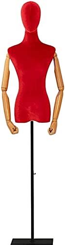 BJH Mannequin Torso Body Female Mannequin Torso Body Head Dress Form with Metal Base Stand Wooden Arms for Clothing Dress