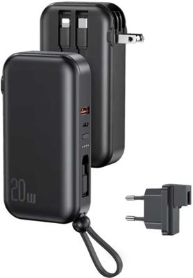 USAMS Powerbank 20W - 3 Types Oplaadkabel - Externe Noodaccu Batterij Oplader Charger Zwart gsm lader kopen? | Kieskeurig.be | helpt je kiezen