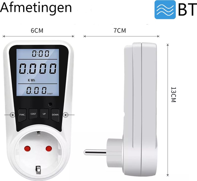 Bt ? Energiemeter van BT® - energieverbruiksmeter - energiekostenmeter - spanningsmeter - KWH meter - houd grip op uw energiekosten en verbruik met de energiemeter van BT®