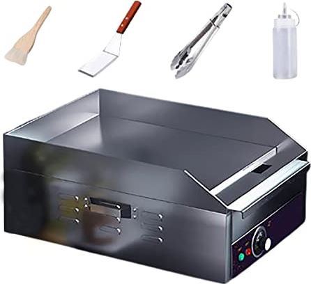 INTHEL Elektrische teppanyaki-grill, gemakkelijk schoon te maken kookplaat voor bbq, elektrische bakplaat pan non-stick elektrische grillplaat camping (ijzeren plaat)
