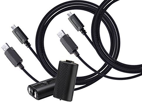 AmazonBasics speel en oplaadset met gevlochten kabel voor Xbox One, Xbox One S en Xbox One X - verpakking van 2 stuks, zwart