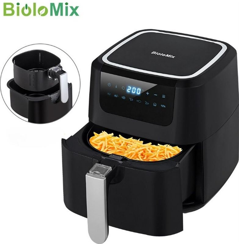 BioloMix Biolomix® Airfryer – 8-in-1 Hete lucht friteuse – 5 Liter inhoud – Digitaal Display – 1400 Watt – Geschikt voor familie en feestjes - Zwart