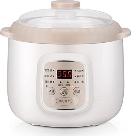 HMTE Elektrische kookpan 1 L keramische voering slowcooker, huishoudelijke kookpot met 24-uurs slimme afspraakfunctie voor kleine gezinnen, wit + B (wit + a)