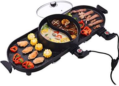 FMOPQ Elektrische Grills Bakplaat Huishoudelijke BBQ Machine Raclette met Hotpot Temperatuur Verstelbare Rookloze Barbecue Pan Pot