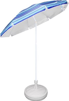 Mysterie Pef oogopslag Trendo Blauw gestreepte gekleurde tuin/strand parasol 200 cm met vulbare  wit plastic voet van 42 cm parasol kopen? | Kieskeurig.nl | helpt je kiezen