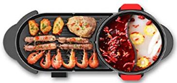 MERCB-R Elektrische grill, aparte shabu shabu, hoog vermogen, pan met antiaanbaklaag, hoge opwarmsnelheid, geschikt voor familiebijeenkomsten