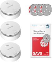 WisuAlarm SA20-A Rookmelder 3-pack + SAVS® Montageset - 10 jaar batterij - Ook voor keuken en badkamer (duo-sensor)