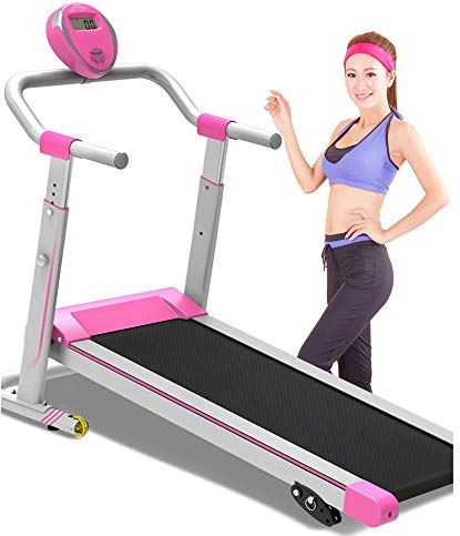 ERNP huishoudelijke kleine loopband opvouwbare mechanische loopband loopmachine, ultrastille fitness aerobe sportuitrusting verstelbare hoogte hellingsaanpassing, roze