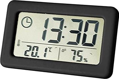 FMHCTA Digitale wekker Thermometer Hygrometer Meter LED Indoor Elektronische vochtigheidsmeter Klok Desktop Tafelklokken voor thuis (kleur: wit) (zwart) (zwart)