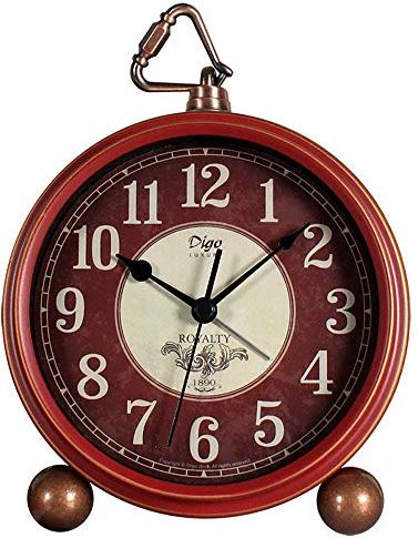 Lwieui-NZ Mini Wekker Vintage Ronde Wekkers Bureau Stille Nachtkastje Batterij Klok Voor Thuis Slaapkamer Kantoor Reizen Klassieke Eenvoudige Wekker (Kleur: Rood, Maat: 13,3 x 4,5 x 15,5 cm)