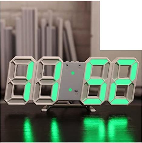 FMHCTA Wandgemonteerde wekker Digitale elektronische functiemeter Klok Kalenderthermometer LED-display Kamerdecoratie Woondecoratie Digitale klok (wit en groen)