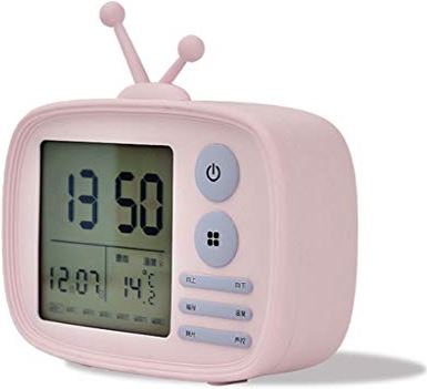 TOMYEUS tafelklok Alarm Clock Creative Fashion TV Styling wekker Dimbare Wit Licht Warm USB oplaadbare Kinderen wekker 3 Kleur Optioneel Decoratie Bureauklok (Color : Pink)