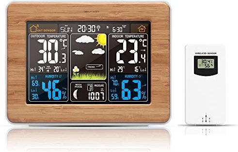 Lwieui-NZ Mini Wekker Indoor Outdoor Thermometer Temperatuur Vochtigheid Monitormeter, Draadloze Indoor Outdoor Thermometer Voor Kantoor, Home Classic Eenvoudige Wekker (Kleur: Natuurlijk, Maat: USB)