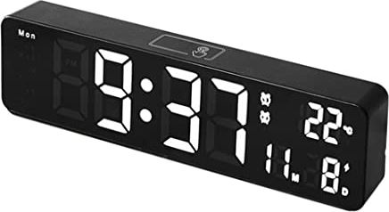 VCFDZCFD Digitale wekker Temperatuur Datum Dubbele alarmen Spraakbesturing Elektronische tafelklok LED-wandklokken voor woonkamer (kleur: D) (A)