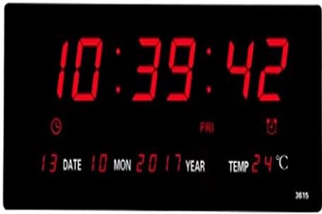 ERTDYJNAFGHMM Livingroom 6 Digits Led Calendar Wall Clock with Thermometer Power Off Time Memory Clock Big Numbers Alarm Clock (Color : Black) (Black)