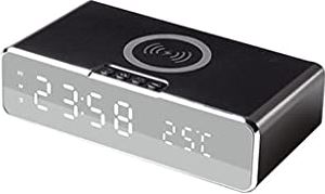 FMHCTA Decoratieve wekker met draadloze oplader Creativiteit Digitale klok met thermometer en tijd voor slaapkamer Thuiskantoor Eenvoudig in te stellen (zwart)