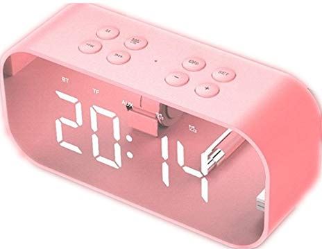 Lwieui-NZ Mini Wekker LED Digitale Wekker Draagbare LED Spiegel Wekkers 3 Dimmen Mode Snooze Functie Voor Reizen Slaapkamer Kantoor Klassieke Eenvoudige Wekker (Kleur: Roze, Maat: 14* 4* 6 cm)