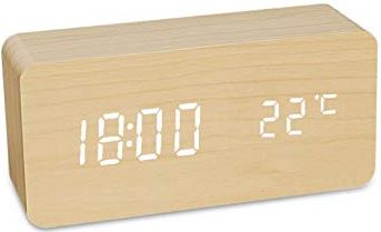 FMHCTA Wekker Wekker LED Houten horlogetafel Spraakbesturing Digitale houtslaaptrainer Klok Elektronische desktopklokken Klokken (E)