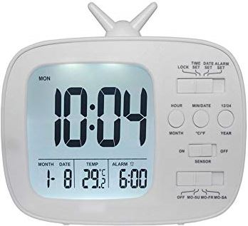 BSJBW Kinderen Wekker LCD Elektronische Klok Studenten Nachtkastje Intelligente Lichtgevoelige Aanpassing TV Model Thermometer 13.5611.8CM (Wit)