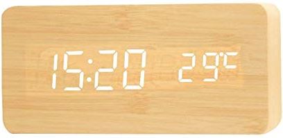 zinhsq Digitale wekker, met houten elektronische LED-time display, vochtigheid en temperatuur detecteren, hout gemaakt elektrische klokken voor slaapkamer, nachtkastje