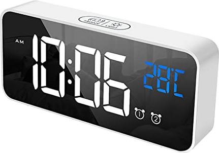 SDGJHKPMHF LED Digital Music Alarm Clock Voice Control Clock Snooze Temperature Display Electronic Desk Clock (Color : White, Size : 6.5 * 3.2 * 14.5cm) (White 6.5 * 3.2 * 14.5cm)