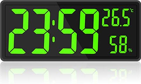 Thermocouple LED Digital Wall Clock, Large Digits Display,Indoor Temperature&Humidity,for Farmhouse, Home,Classroom,Office Green