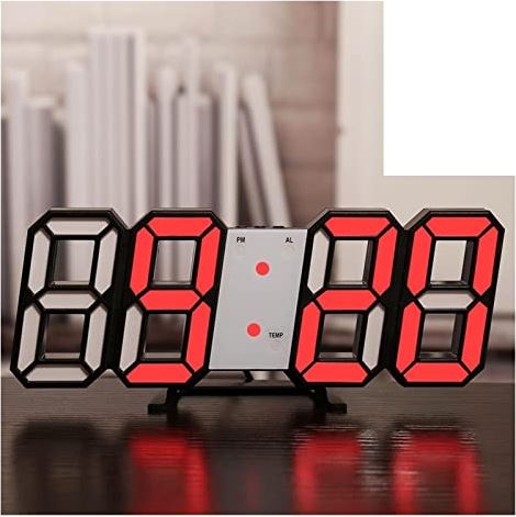 FMHCTA Wandgemonteerde wekker Digitale elektronische functiemeter Klok Kalenderthermometer LED-display Kamerdecoratie Woondecoratie Digitale klok (zwart en rood)