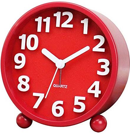 Lwieui-NZ Mini Wekker Ronde Wekkers Bureauklok Stille Nachtkastje Batterij Klok Niet Ticking Decoratie Modern Ontwerp Voor Thuiskantoor Klassieke Eenvoudige Wekker (Kleur: Rood, Maat: 10.8x5.3x10.8 cm)