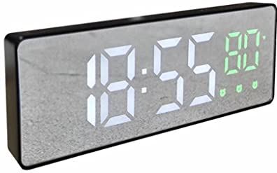 ERTDYJNAFGHMM Digital Alarm Clock Voice Control Snooze Time Temperature Display 3 Alarms Mirror LED Clock with USB Cable (Color : A) (A)