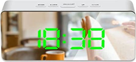 FMHCTA Digitale wekker, groot LED-display met USB-oplaadpoorten | Moderne spiegelbureauklok voor slaapkamer Thuiskantoor voor alle mensen (kleur: D) (B) (B)