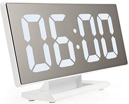 Spacmirrors Alarm Clock with Large LED Display Digital Mirror Surface USB Charging Port for Bedroom Snooze Digital Clock